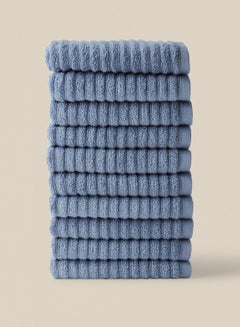 Buy 10 Piece Bathroom Towel Set - 450 GSM 100% Cotton Ribbed - 10 Hand Towel - Highly Absorbent - Fast Dry Slate Blue 40 x 70cm in Saudi Arabia