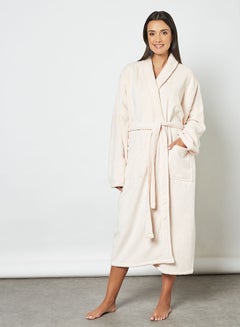 Buy Luxury Bathrobe - 350 GSM 100% Cotton Velvet Feel - Ultra Soft - Shawl Collar & Pocket - White Color - 1 Piece White L/XL in UAE