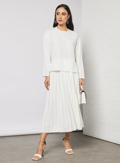Buy Top With Pleated Maxi Skirt Set White in Saudi Arabia