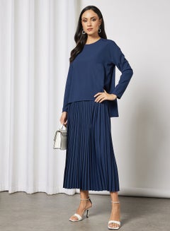 Buy Top With Pleated Maxi Skirt Set Navy in Egypt