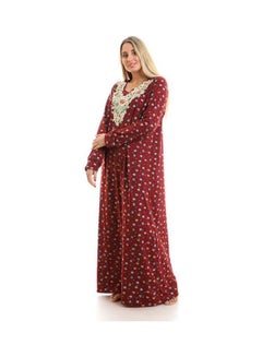 Buy Printed Long Sleeve Maxi Jalabiya Burgundy in Egypt