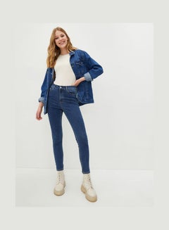اشتري High Waist Super Skinny Fit Pocket Detailed Women's Rodeo Jean Trousers Blue في السعودية
