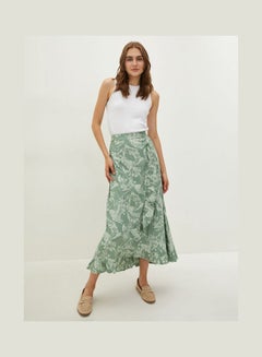 اشتري Classic Elastic Waist Patterned Frilly Viscose Women's Skirt Olive Green في السعودية