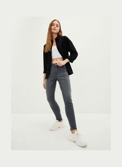 اشتري Normal Rise Skinny Fit Rodeo Jean Trousers For Women With Pocket Detail Grey في السعودية