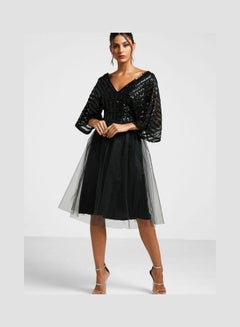 Buy Shimmer Flare Dress Black in Saudi Arabia
