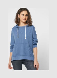 Buy Drawstring Ribbed Hoodies Blue in UAE