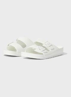 Buy Double Strap Wedge Sandals White in UAE