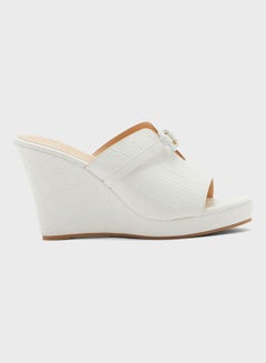 Buy Wide Strap Wedge Sandals White in UAE