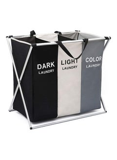 Buy Laundry Basket Bin Clothes Sorter Hamper Organizer Storage Bag 3 Section Waterproof Black in Egypt