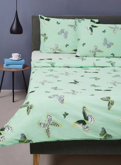 اشتري Duvet Cover Set- With 1 Duvet Cover 200X200 Cm And 2 Pillow Cover 50X75 Cm - For Queen Size Mattress - Pastel Green 100% Cotton 180 Thread Count Light Green Queen none في الامارات