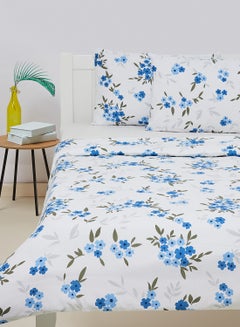 Buy Duvet Cover Set - With 1 Duvet Cover And 2 Pillow Cover 50X75 Cm - For Double Size Mattress - 100% Cotton 144 Thread Count Cotton Blue/Green/White 160X200cm in UAE