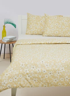 Buy Duvet Cover Set - With 1 Duvet Cover And 2 Pillow Cover 50X75 Cm - For Double Size Mattress - 100% Cotton 144 Thread Count Cotton Yellow/White 160 x 200cm in Saudi Arabia