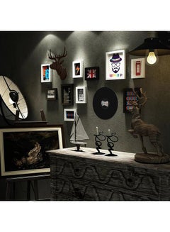 اشتري 12-Piece Framed Paintings Panel With Classical Singing Record And Wooden Deer Head Model Black/White 130x85cm في السعودية