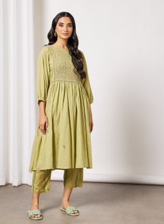 Buy Embroidered Kurta and Pants Set Green in UAE