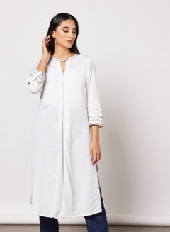 Buy Roll-Up Sleeve Kurta White in Saudi Arabia