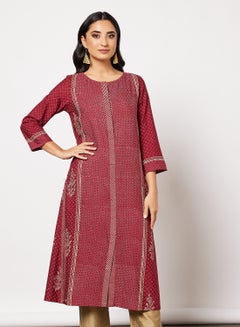 Buy Printed Long Kurta Maroon in Saudi Arabia