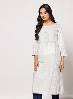 Buy Printed A-Line Kurta White in Saudi Arabia