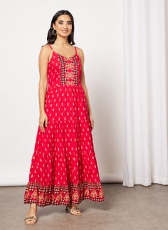 Buy Printed Maxi Dress Red in Saudi Arabia