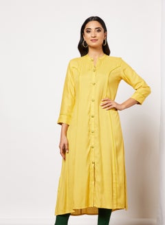 Buy Button Detail A-Line Kurta Mustard in Saudi Arabia