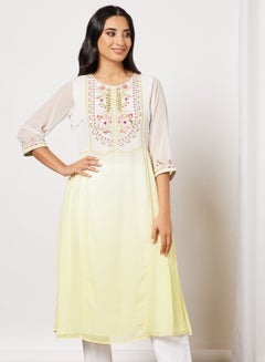 اشتري Floral Embroidered Kurta Pale Yellow في الامارات