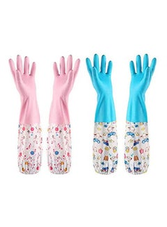 Buy Thickened Cleaning Gloves Set of 2 Household Washing Gloves Waterproof Latex Gloves for Kitchen Dish Washing Laundry Cleaning Multicolour in Egypt