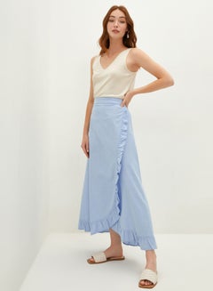 Buy Classic Elastic Waist Frill Detailed Shaumbre Fabric Women's Skirt Blue in Saudi Arabia