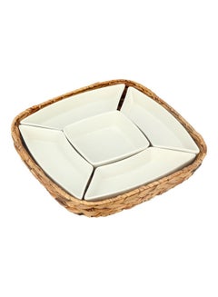 Buy 6-Piece Section Plates And Sea Grass Basket White/Beige 26x8x4cm in Saudi Arabia