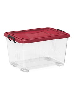 اشتري 22-Liter Plastic Long-Lasting Light Weight Stylish Compact And Space Saving Easily Cleanable Storage Wheel Box With And Lockable Lid Red/Clear 33x27.5x46cm في الامارات