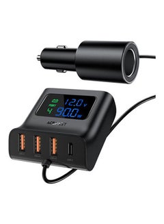 اشتري 90W 4-IN-1 Car Charger Splitter With LED Digital Display Black في مصر