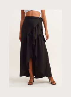 Buy Ruffle Detailed Midi Skirt Black in Saudi Arabia