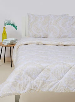 Buy Comforter Set King Size All Season Everyday Use Bedding Set 100% Cotton 3 Pieces 1 Comforter 2 Pillow Covers  Beige/White Cotton Beige/White 240 x 260cm in Saudi Arabia