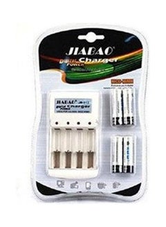 Buy Battery Charger With 4 Pieces 600mAh AA Rechargeable Batteries Multicolour in UAE