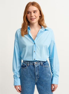 Buy Cotton Crop Poplin Shirt Blue in Saudi Arabia