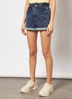 Buy Paperbag Waist Denim Shorts Dark Blue in Saudi Arabia