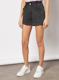 Buy Paperbag Waist Denim Shorts Black in Saudi Arabia