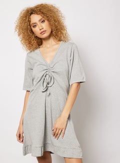 Buy Ribbed Ruched Front Dress Grey in UAE