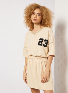 اشتري Varsity Knee Length Dress Beige في الامارات