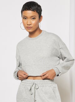 Buy Drawcord Hem Cropped Sweatshirt Grey in Saudi Arabia