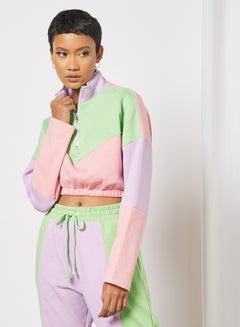 Buy Colourblock Cropped Sweatshirt Multicolour in Saudi Arabia