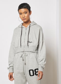 Bubble Sleeves Zip Up Hoodie With O Ring Zipper Grey price in Saudi Arabia, Noon Saudi Arabia