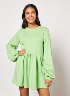 Buy Balloon Sleeve Sweater Dress Green in UAE