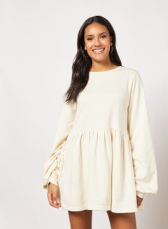 Buy Balloon Sleeve Sweater Dress Beige in UAE