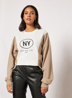 Buy Colourblock Cropped Sweatshirt White in UAE