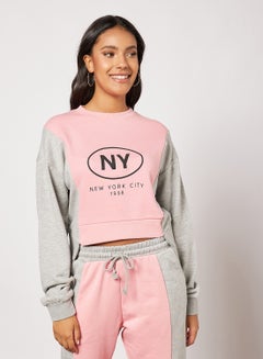 Buy Colourblock Cropped Sweatshirt Pink in UAE