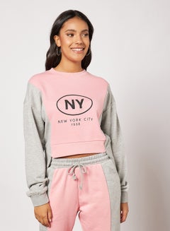 Buy Colourblock Cropped Sweatshirt Pink in Saudi Arabia