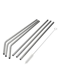 Buy Reusable Stainless Steel Straws - Set Of 6 Pieces With Cleaning Brush Silver in Egypt