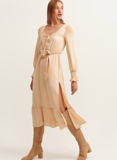 Buy Cut-Out And Slit Detailed Dress Beige in Saudi Arabia