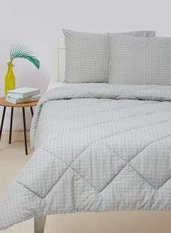 اشتري Comforter Set Queen Size All Season Everyday Use Bedding Set 100% Cotton 3 Pieces 1 Comforter 2 Pillow Covers  Light Grey Cotton Light Grey 160 x 220cm في الامارات