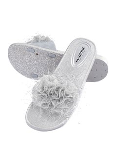 Buy Flower Embellished Flat Sandals Silver in UAE