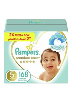 Buy Premium Care Baby Diapers, Size 5, 11 - 16 Kg 168 Count - 2 x Mega Box, Helps Prevent Rashes in UAE